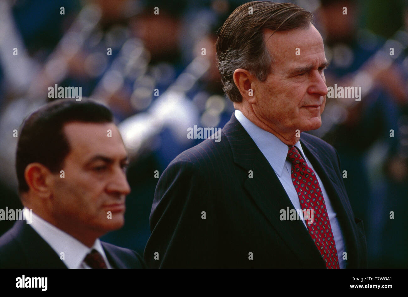 US President George Bush pays a state visit to Egypt for talks with Egyptian President Hosni Mubarak Stock Photo