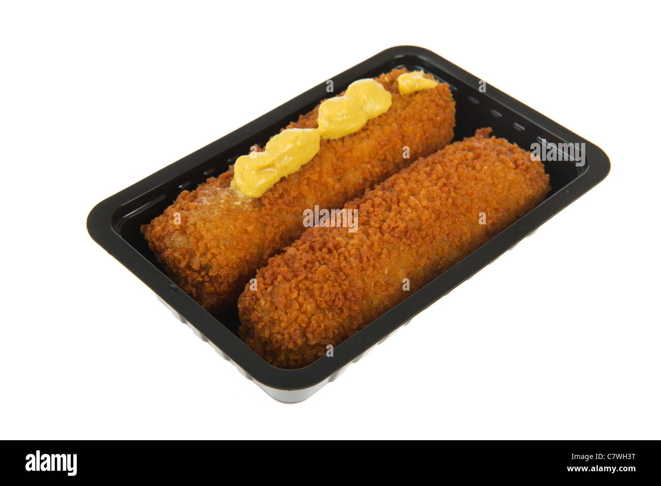 Dutch snack called kroket in container isolated over white Stock Photo