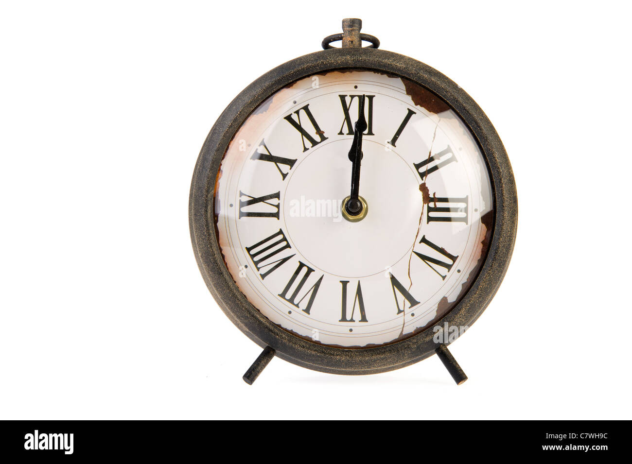 Twelve o'clock at a very old vintage watch Stock Photo