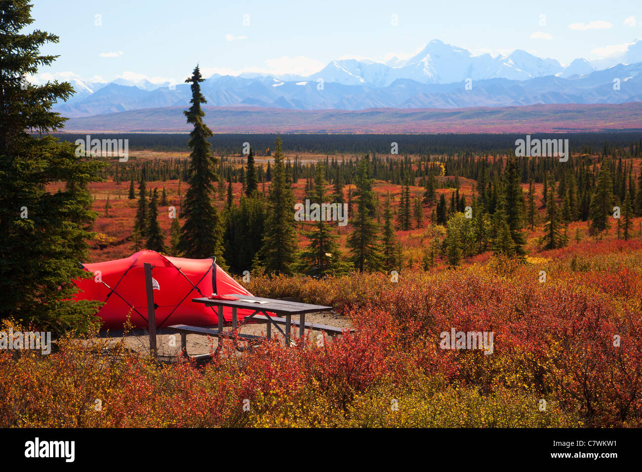 Tents at the Wonder Lake Campground, Denali National Park, Alaska. Stock Photo