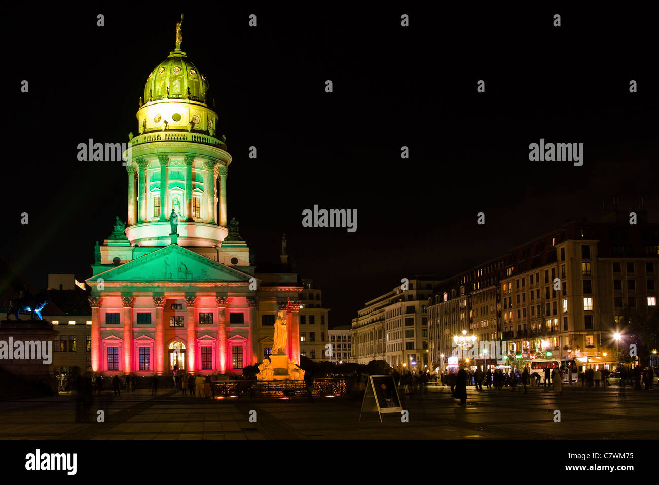 Image taken at night of the French Cathedral during the Festival of Lights in Berlin in October 2010. Stock Photo