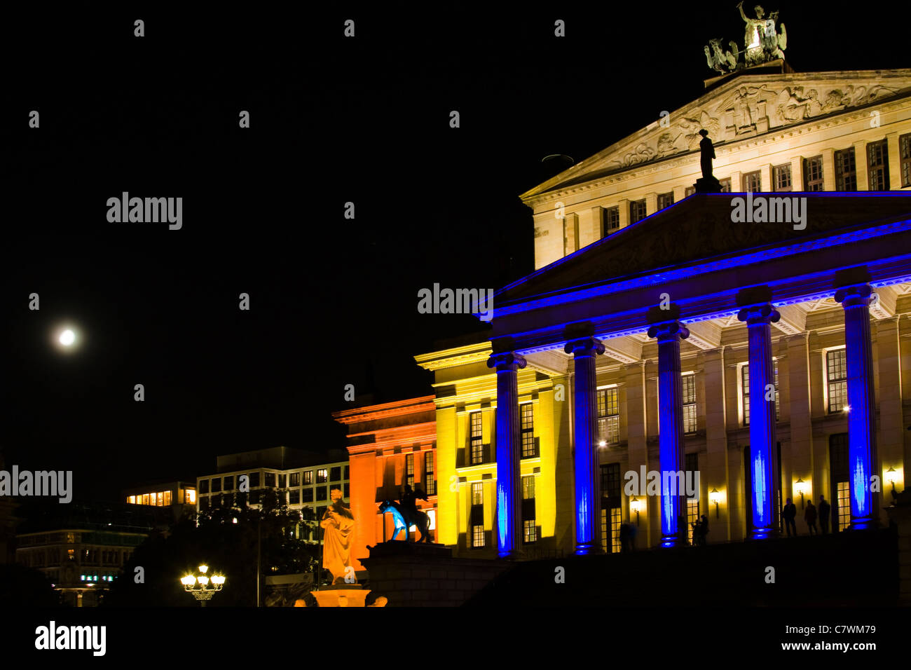 Image taken at night of the Concert Hall at the Gendarmenmarkt during the Festival of Lights in Berlin in October 2010. Stock Photo