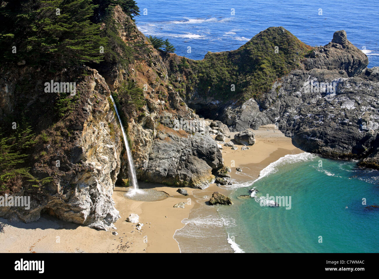 McWay Falls in California's Big Sur is an 80 foot tidefall that flows year-round. Stock Photo