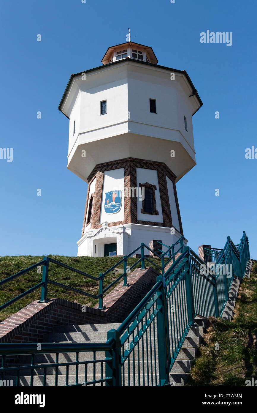 Built in 1909, is the Langeoog's water tower the landmark of the German East Frisian Island Langeoog. Stock Photo