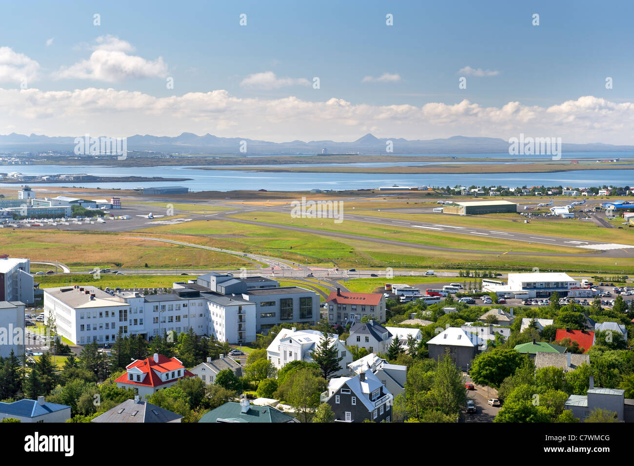 View of Reykjavik domestic airport in the Icelandic capital. Stock Photo