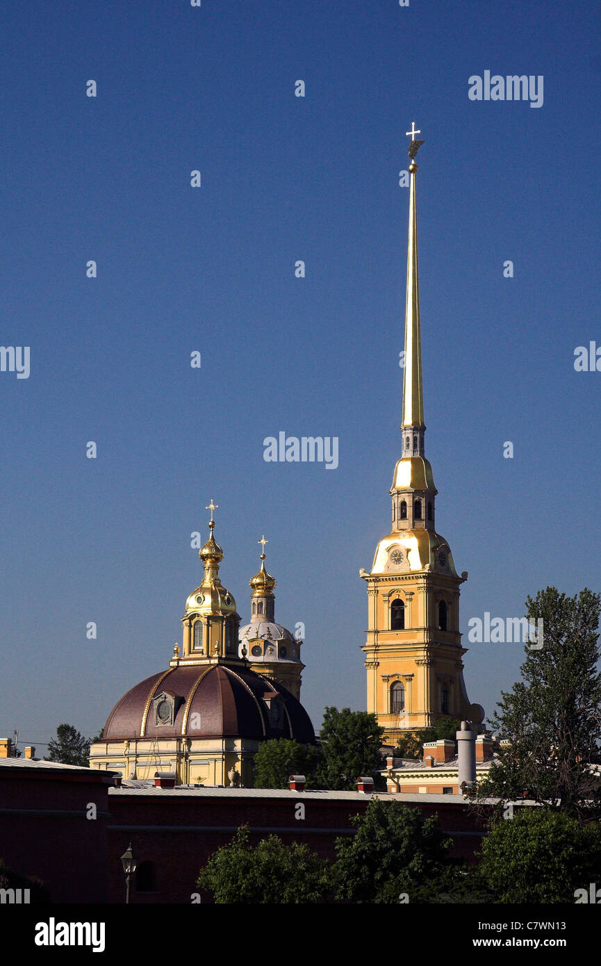 Gilded spire of Saints Peter and Paul Cathedral, St Petersburg, Russia Stock Photo