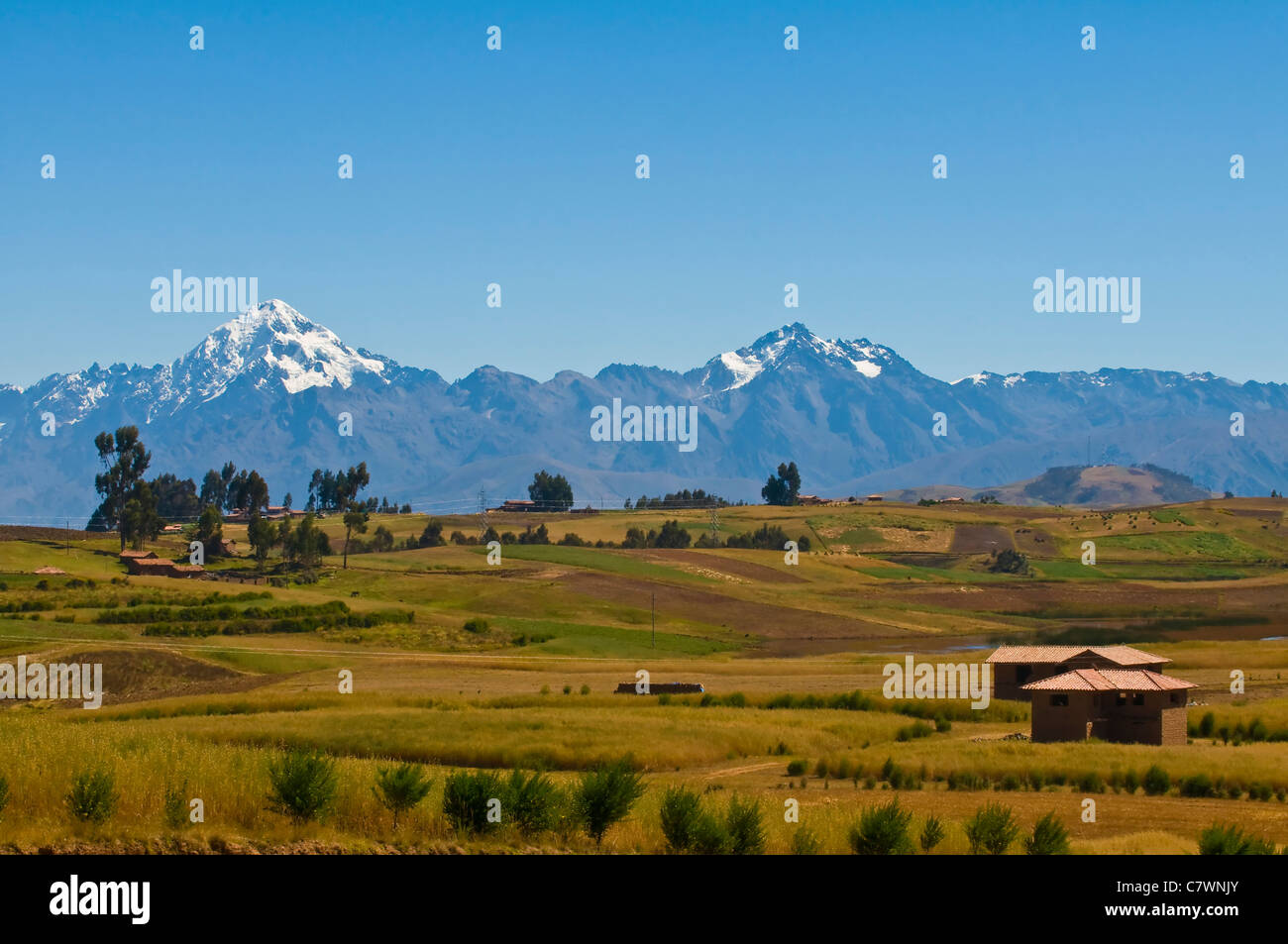 view of the Sacred valley in the Peruvian Andes Stock Photo