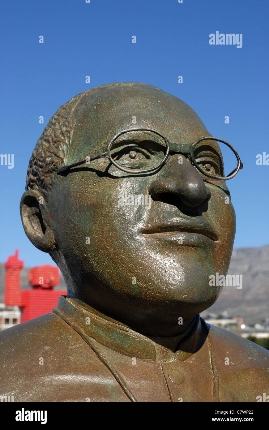 bust of Desmond Tutu, Nobel Peace Prize winner, Nobel Square, V & A Waterfront, Cape Town, Western Cape, South Africa Stock Photo