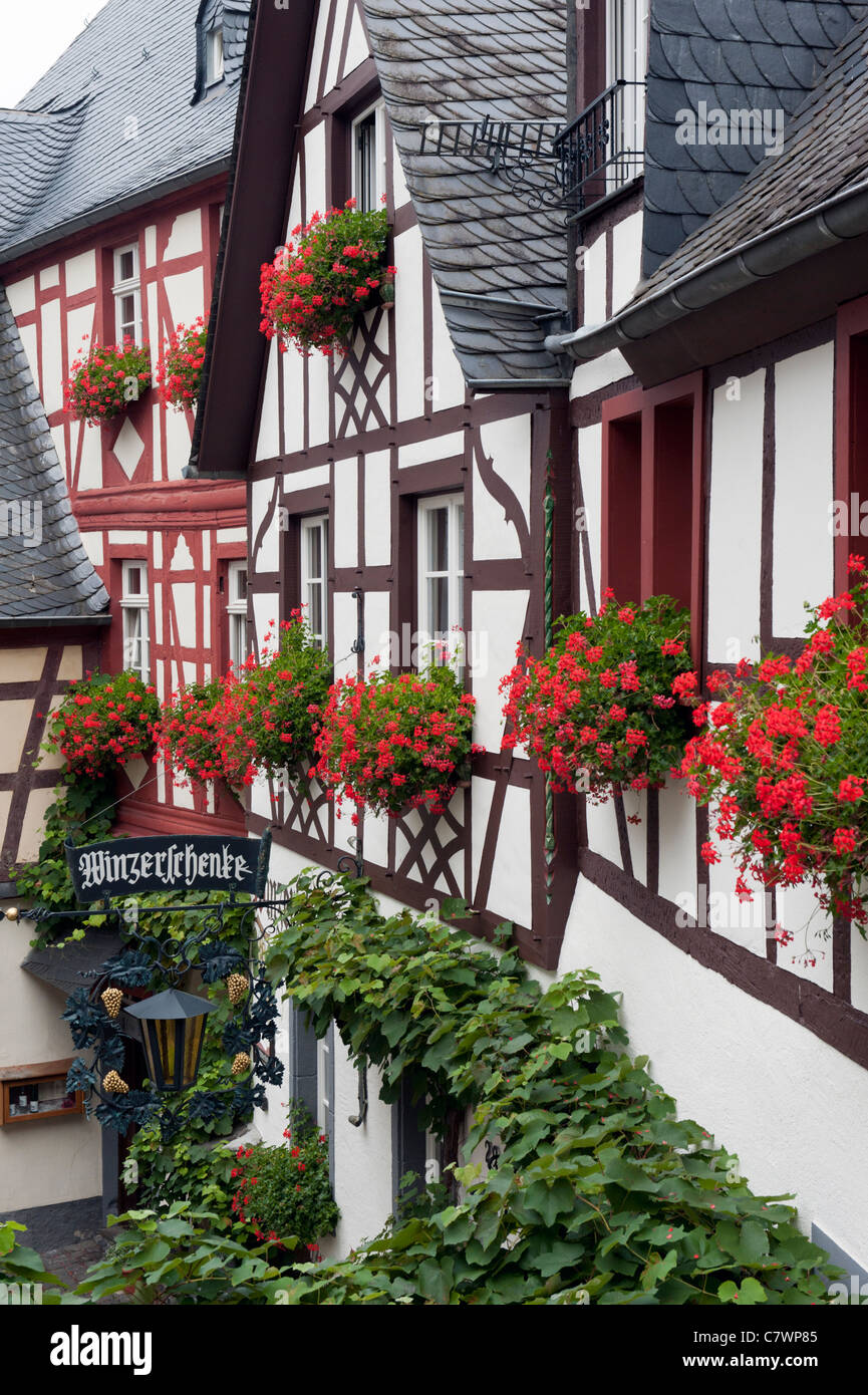 Historic houses in Beilstein village on River Mosel in Rhineland-Palatinate Germany Stock Photo