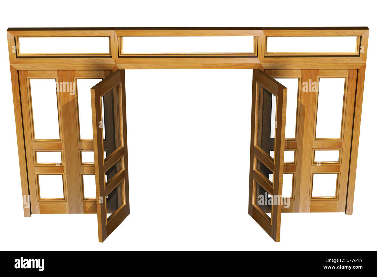 Open doors isolated on white (clipping path). Threedimensional Shape