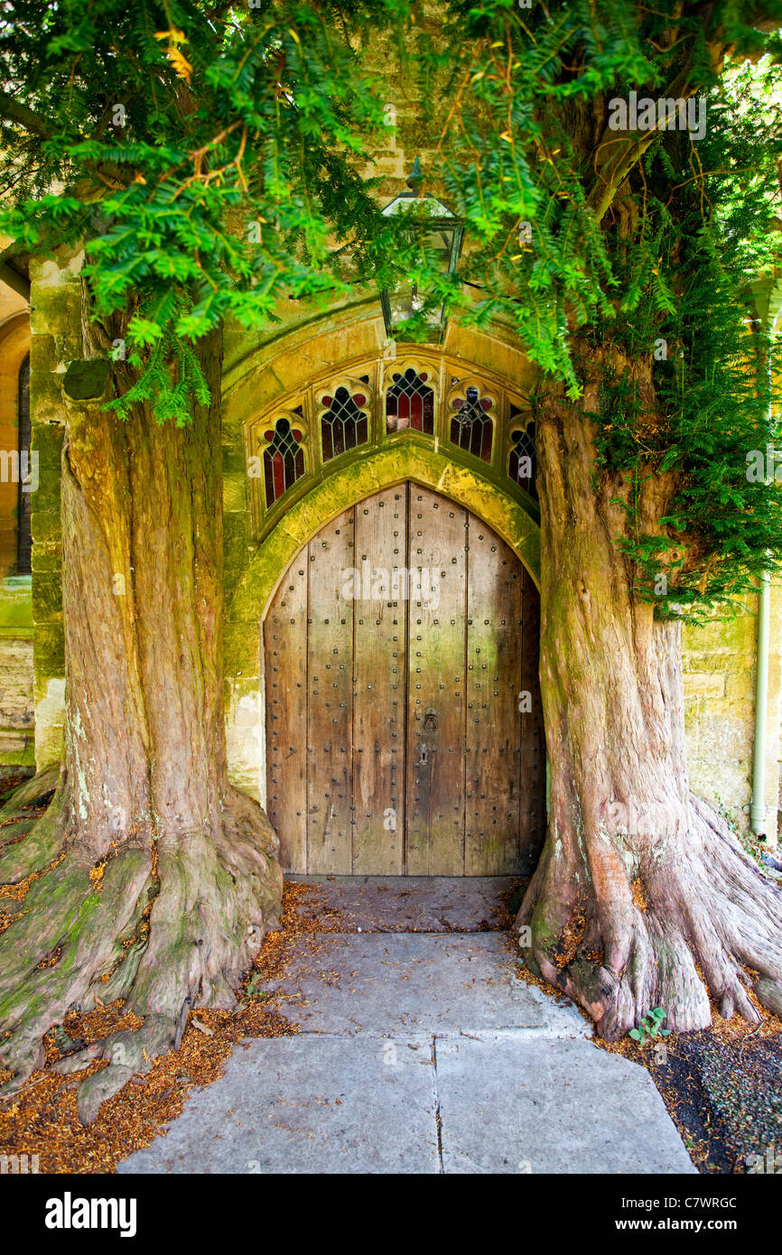 A rear entrance to St. Edward's church Stow on the Wold Gloucestershire UK Stock Photo
