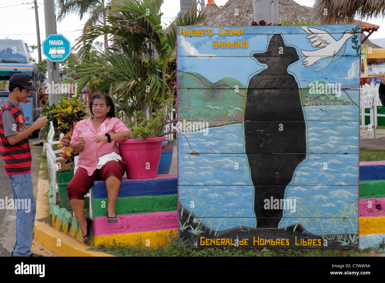Managua Nicaragua,Central America,El Malecon,Puerto Salvador Allende,Lake Xolotlan,inland port,recreational area,public art artwork,painted wood,silho Stock Photo