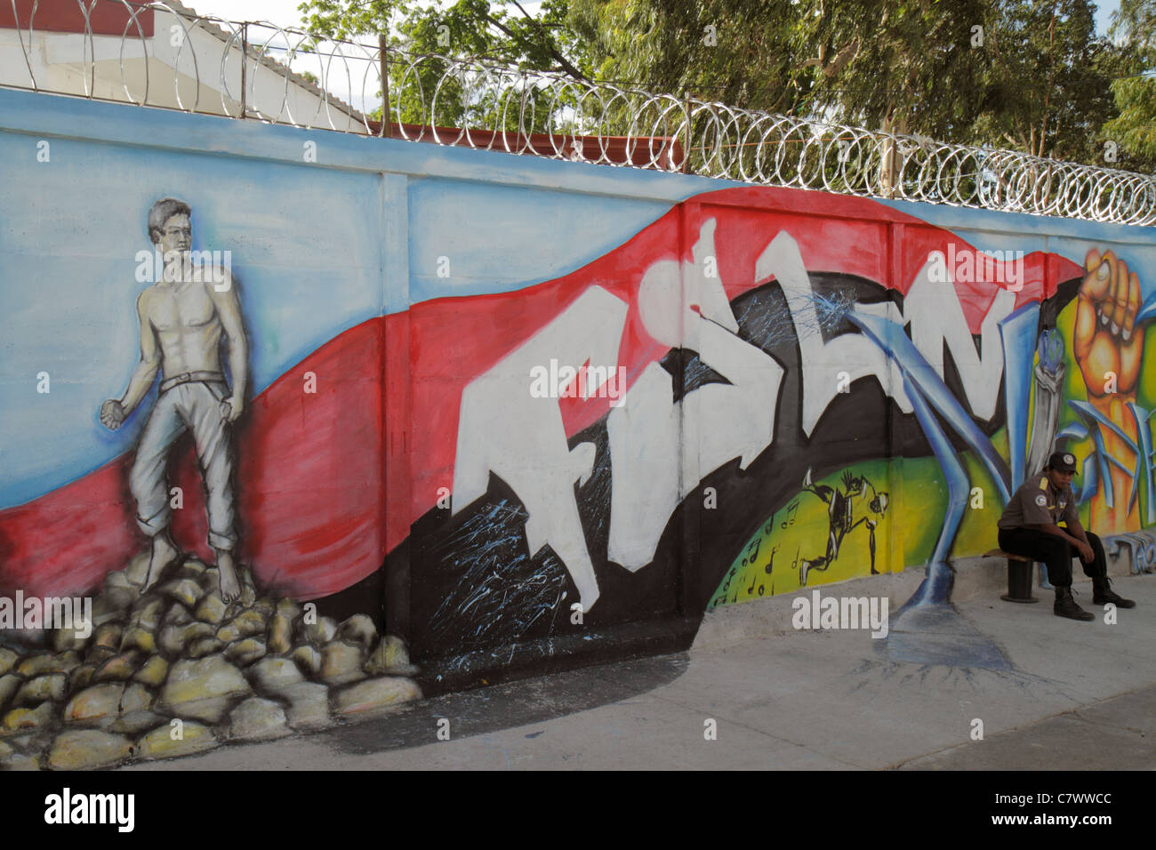 Managua Nicaragua,Calle Colon,wall,public art,FSLN,Sandinista National Liberation Front,Sandinista National Liberation Front,political mural,revolutio Stock Photo