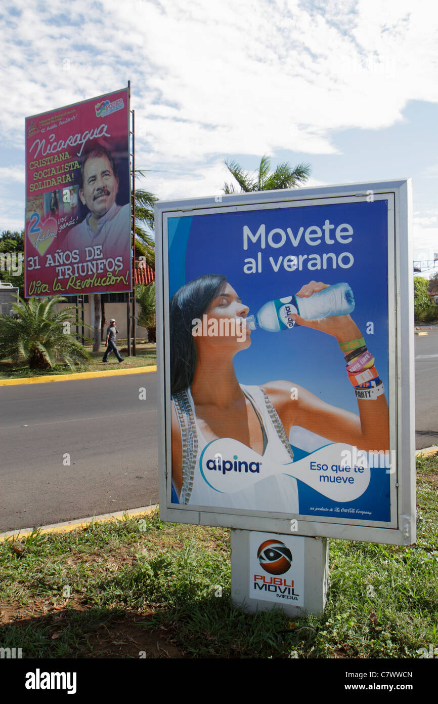 Managua Nicaragua,Central America,Calle Colon,street scene,billboard,advertisement,ad advertising advertisement,ad advertising advertisement,Spanish,l Stock Photo