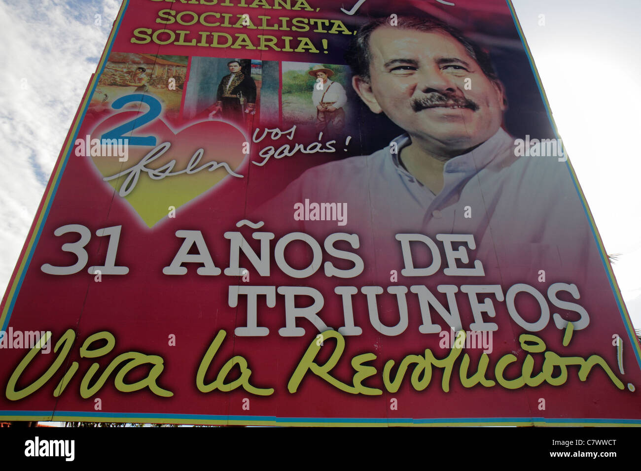 Managua Nicaragua,Central America,Calle Colon,political billboard,advertisement,ad advertising advertisement,Daniel Ortega,President,residents,governm Stock Photo