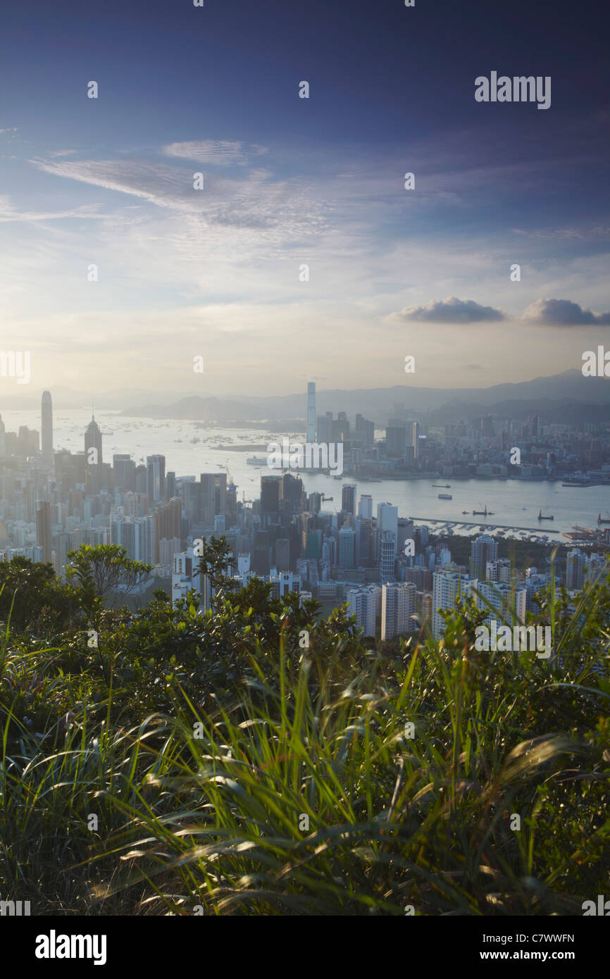 View of Hong Kong Island and Kowloon skylines from Tai Tam Country Park, Hong Kong, China Stock Photo