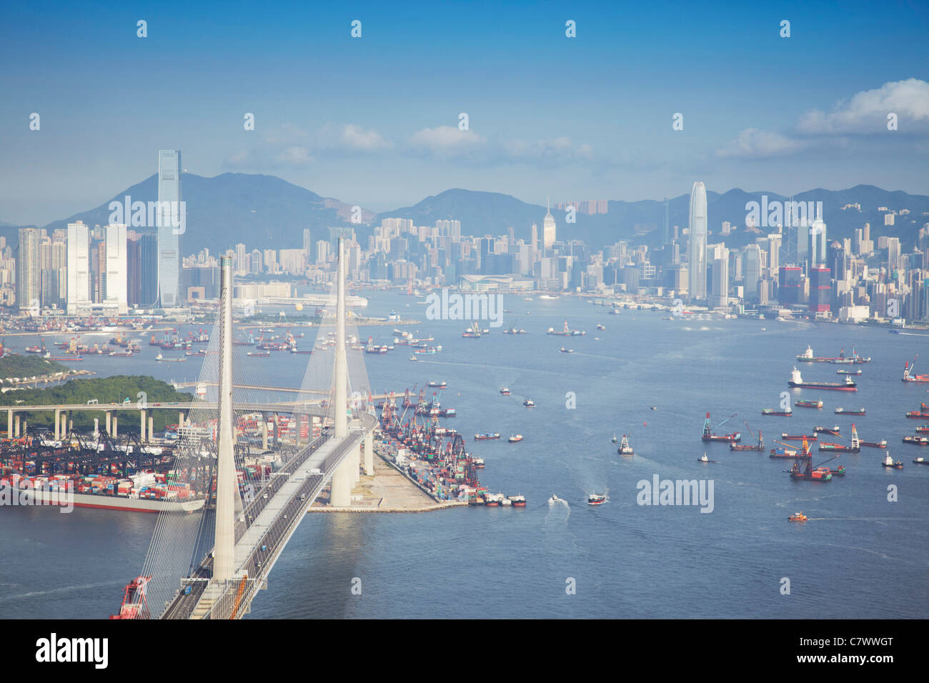 View Of Stonecutters Bridge Victoria Harbour And Hong Kong Island From 