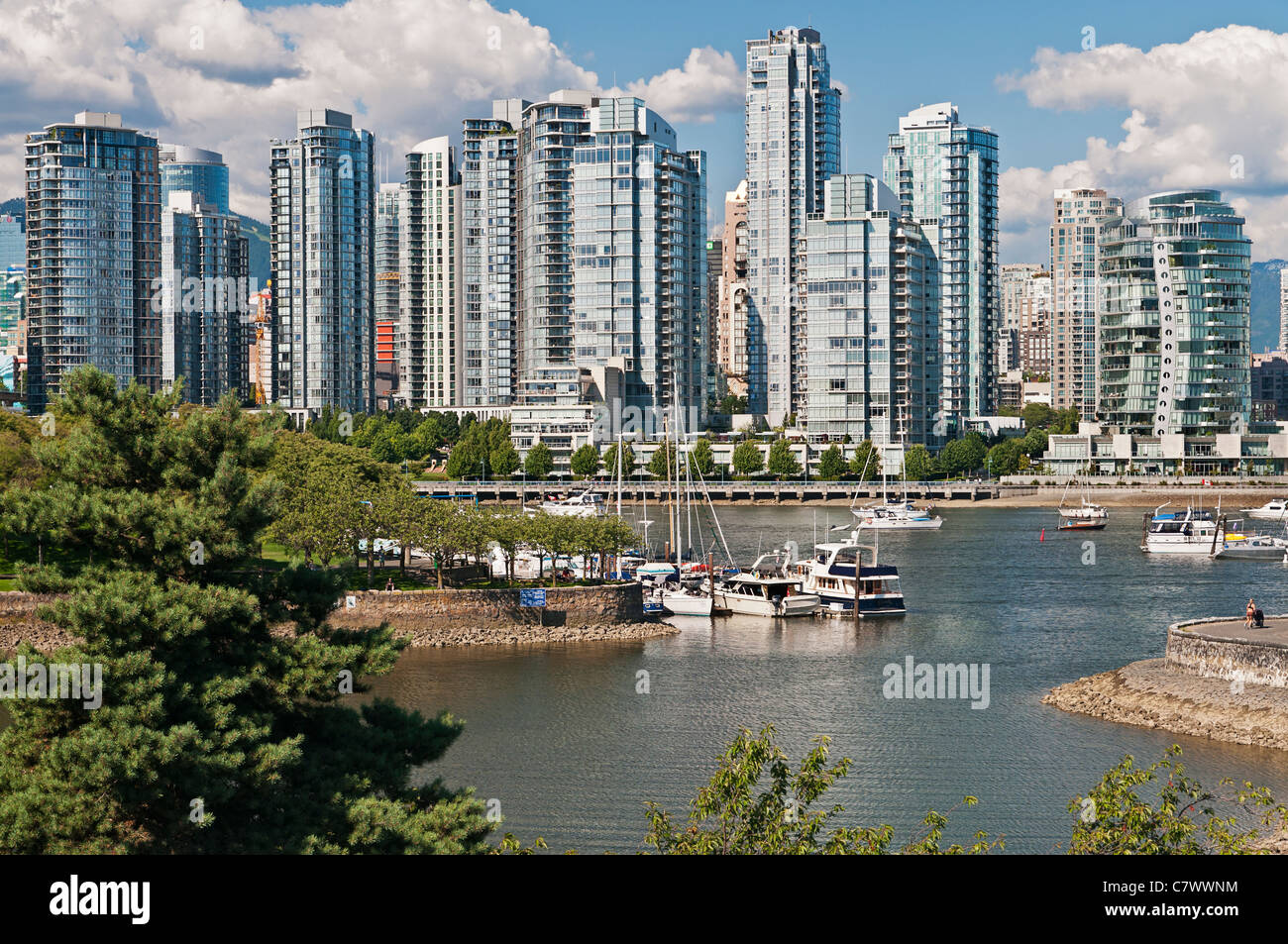 Vancouver Canada: scenic False Creek waterway and shoreline in the heart of the west coast city. Stock Photo