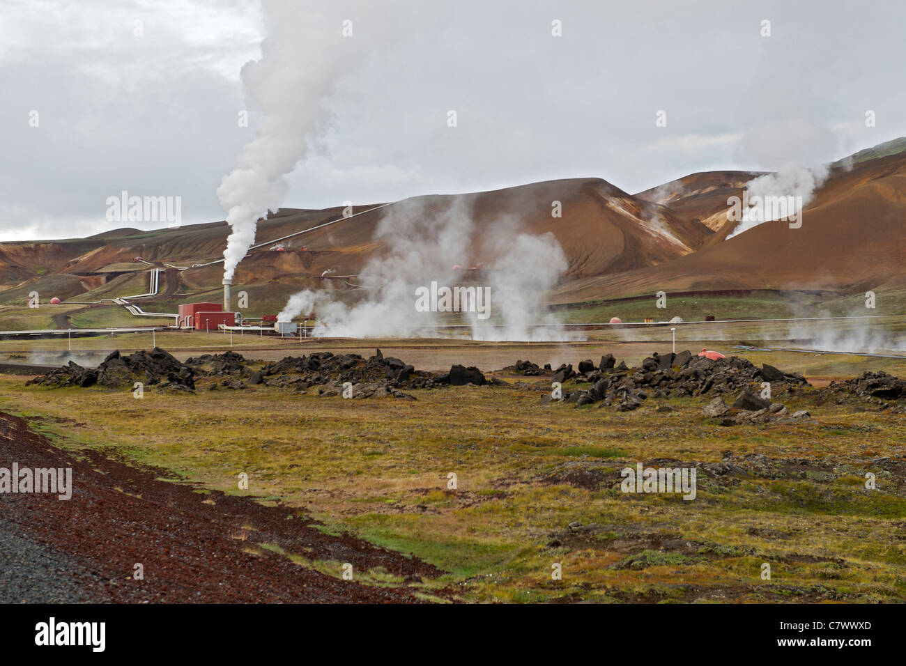 The Krafla geothermal power plant near Myvatn in northeast Iceland. Stock Photo