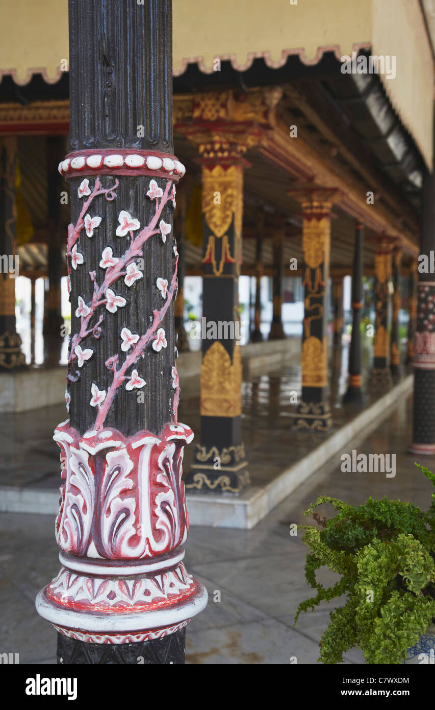 Pillars of pavilion inside Kraton (Palace of Sultans), Yogyakarta, Java, Indonesia Stock Photo