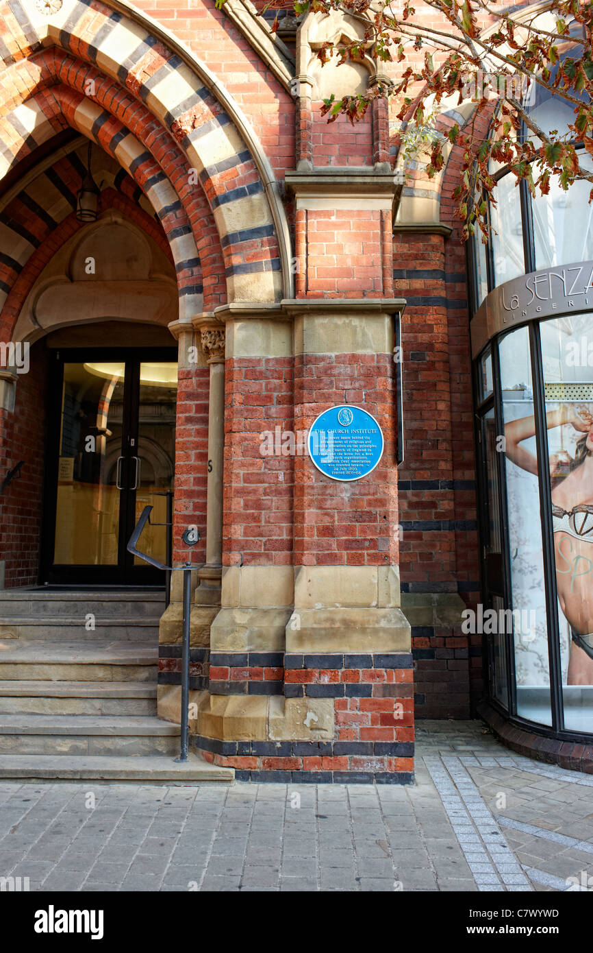 The former Church Institute, Albion St, Leeds. Blue plaque Stock Photo