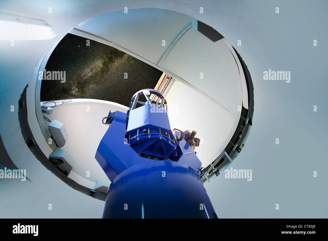 astronomical observatory telescope indoor night sky Stock Photo