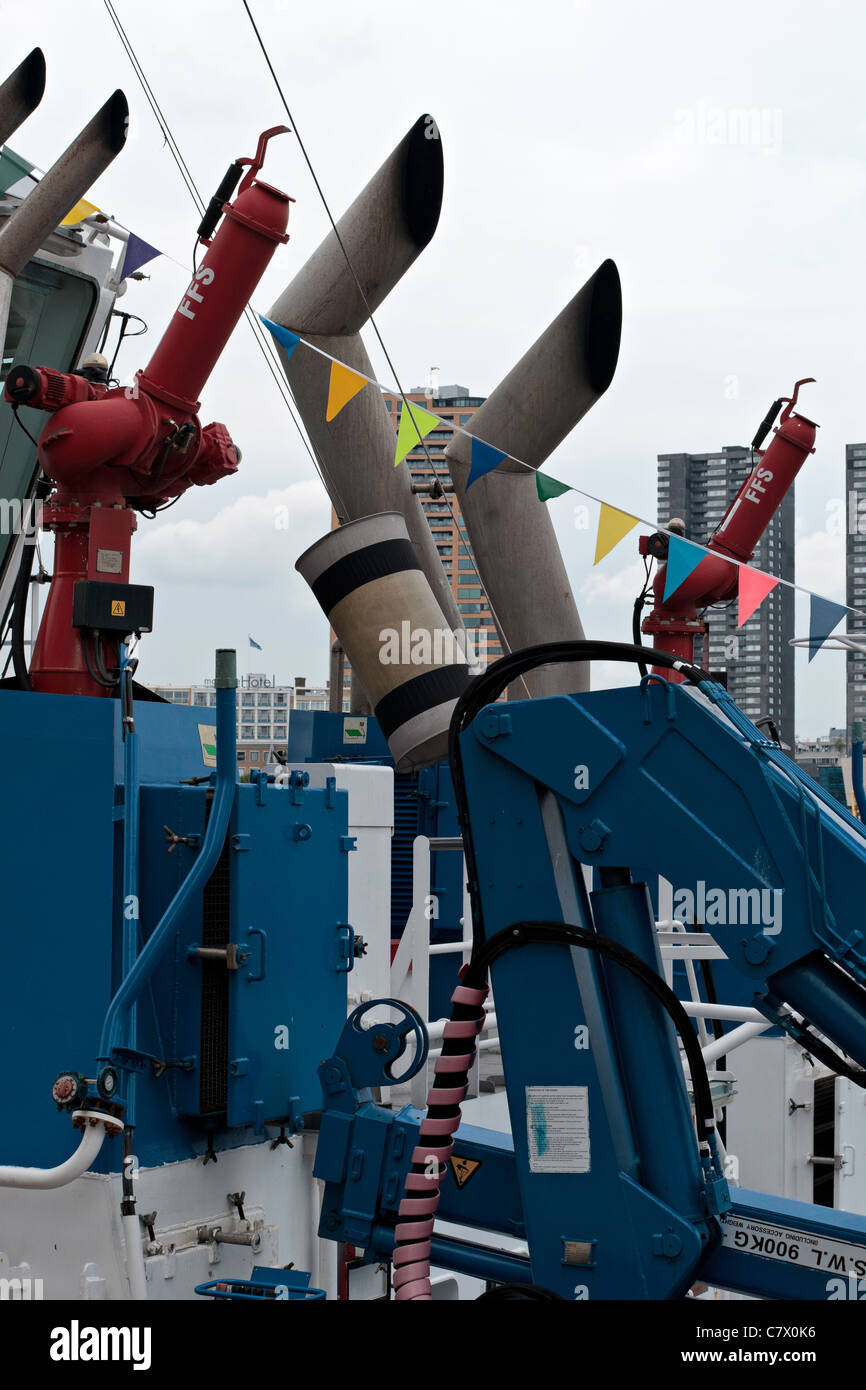 Exhaust pipes of a combined tugfire boat in the Port of Rotterdam Stock Photo Alamy