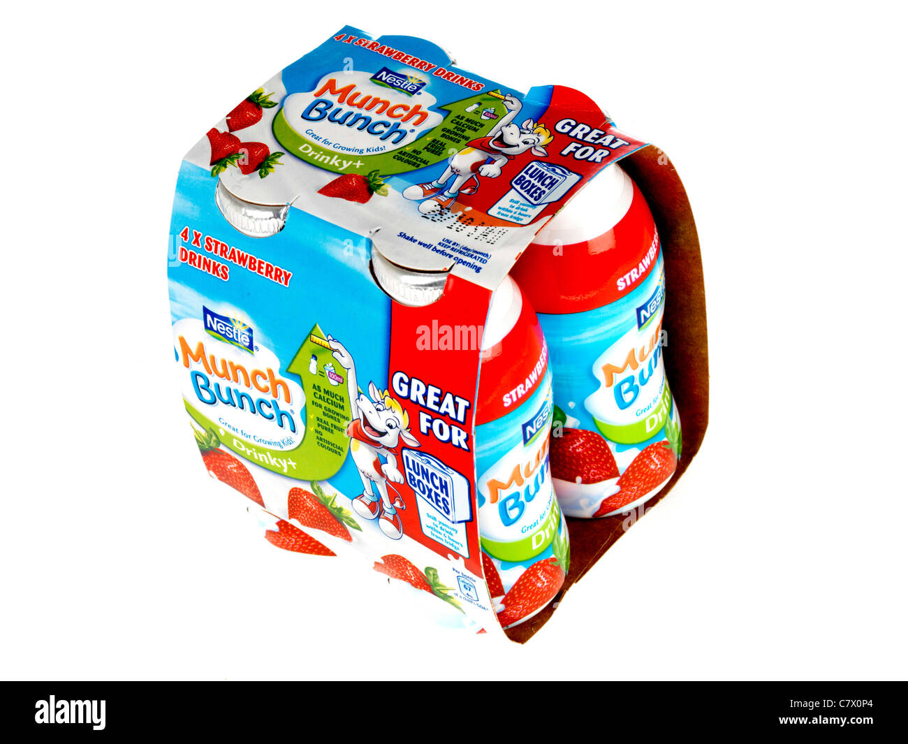 Munch bunch four 4 pack strawberry yogurt yoghurt drink hires stock