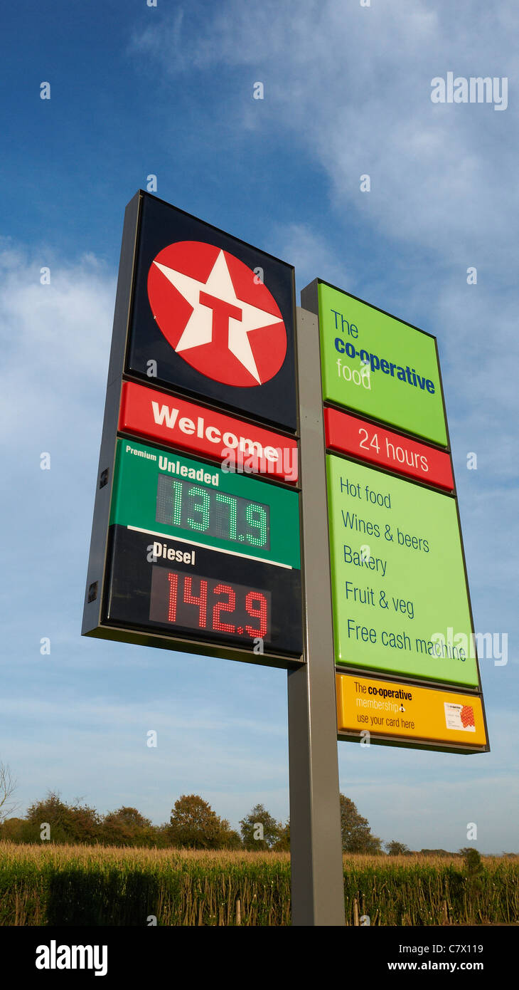 Texaco petrol station with Co-op food sign Stock Photo