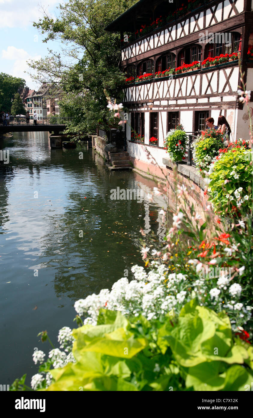 France Strasbourg half-timbered buildings on canal Stock Photo