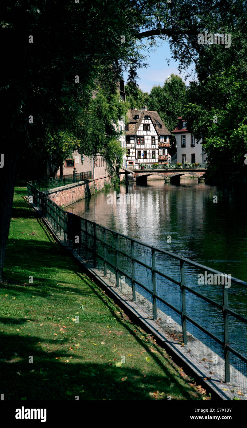 France Strasbourg half-timbered buildings on canal Stock Photo
