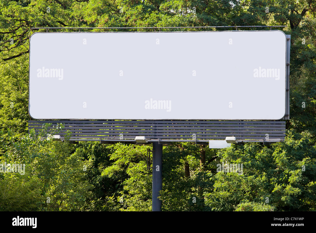 Large blank billboard with copy space in front of the green forest ...
