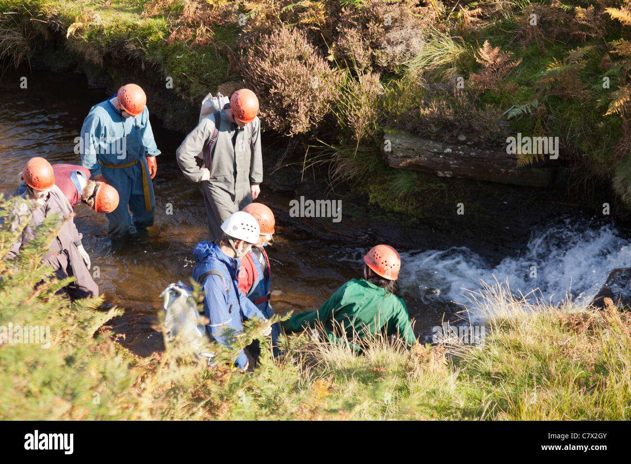 A Group Of Youngsters On An Adventure Trip In Fairbrook In The Peak District National Park Derbyshire Uk Stock Photo Alamy