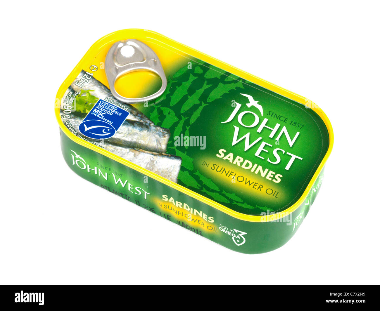 Tin tinned can canned john west sardine sardines hires stock