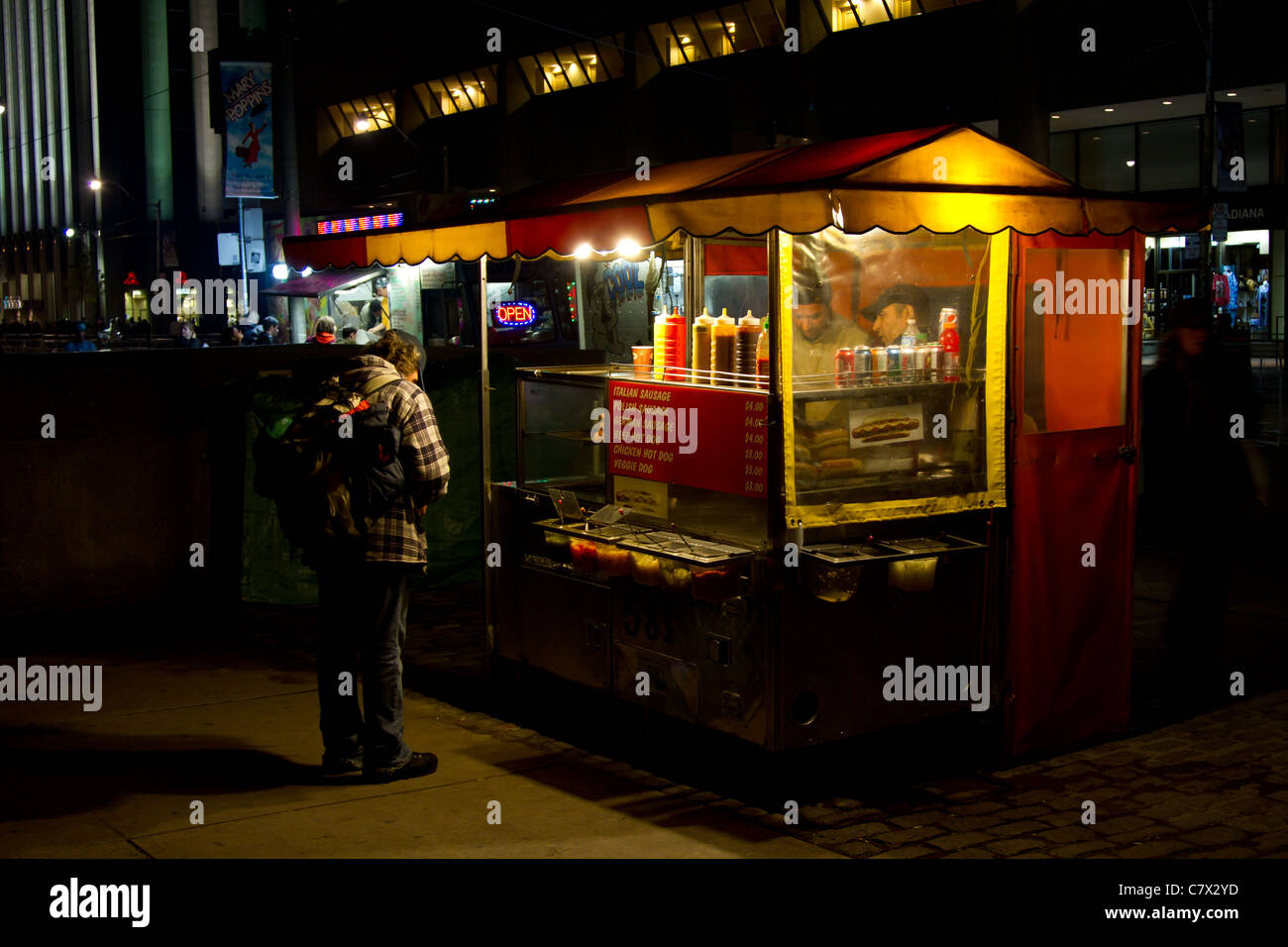 hotdog street vendor outdoor night Stock Photo