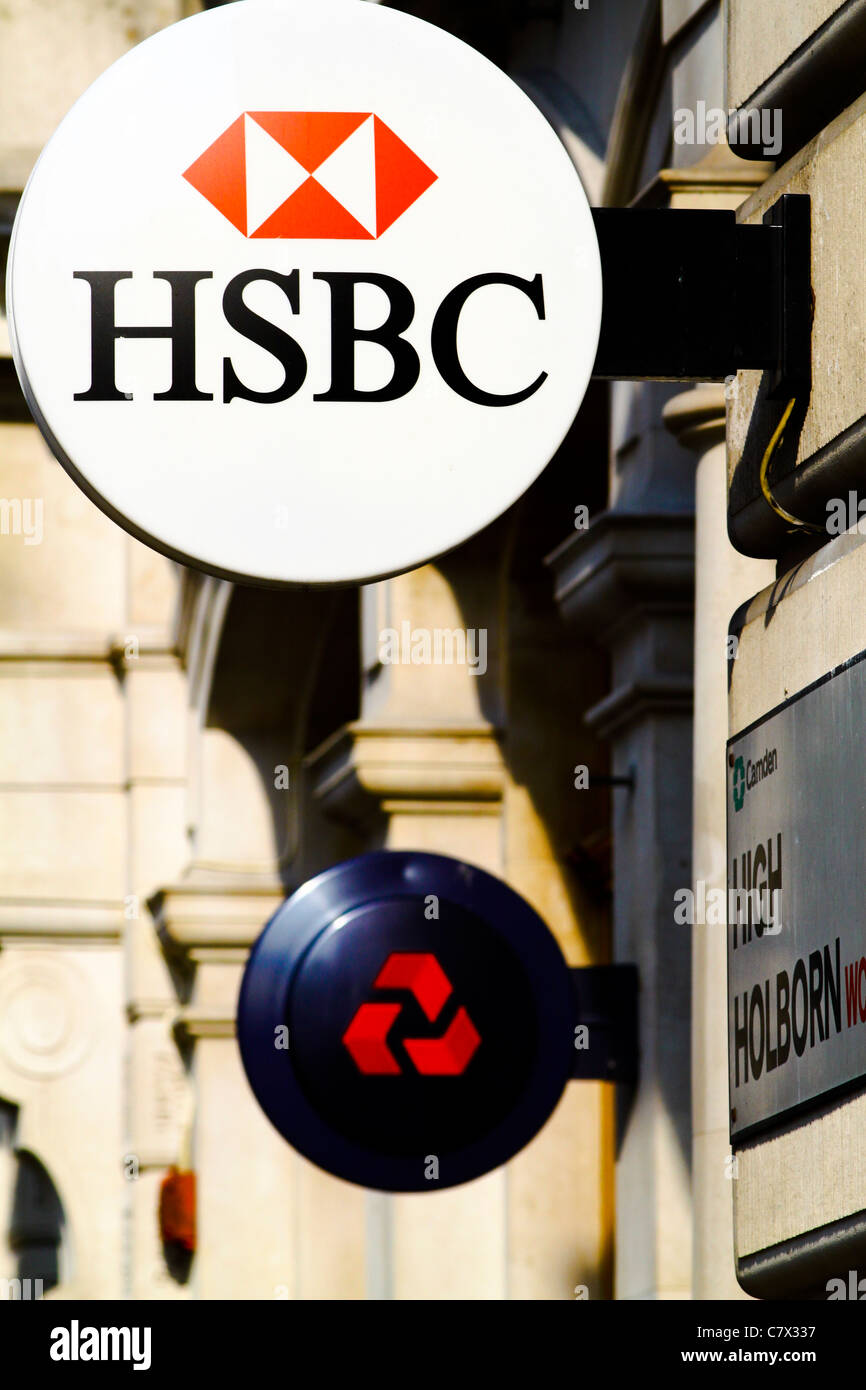 HSBC and Natwest bank signs Stock Photo