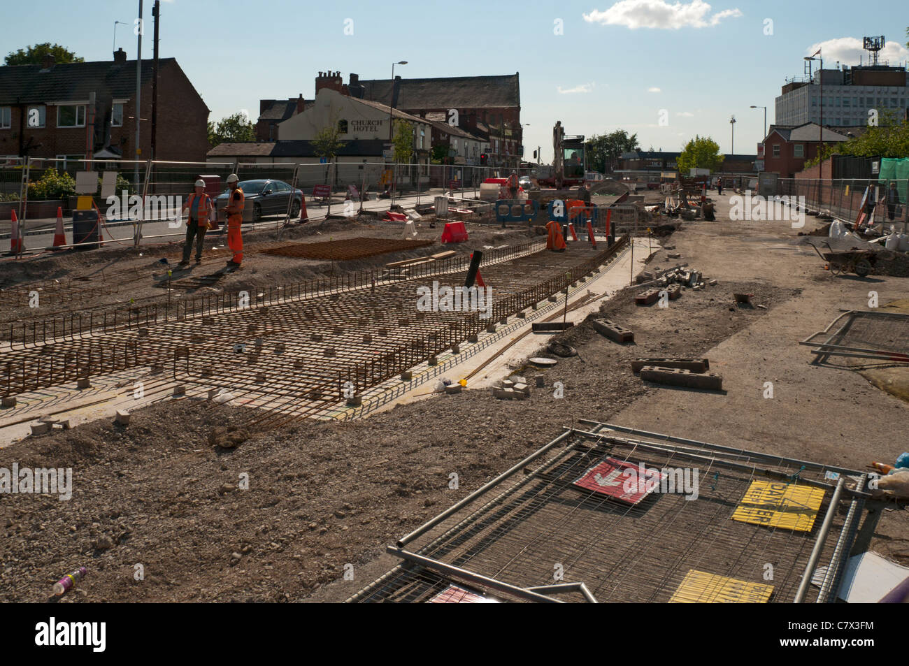 The East Manchester Line of the Metrolink tram system under construction, Droylsden, Tameside