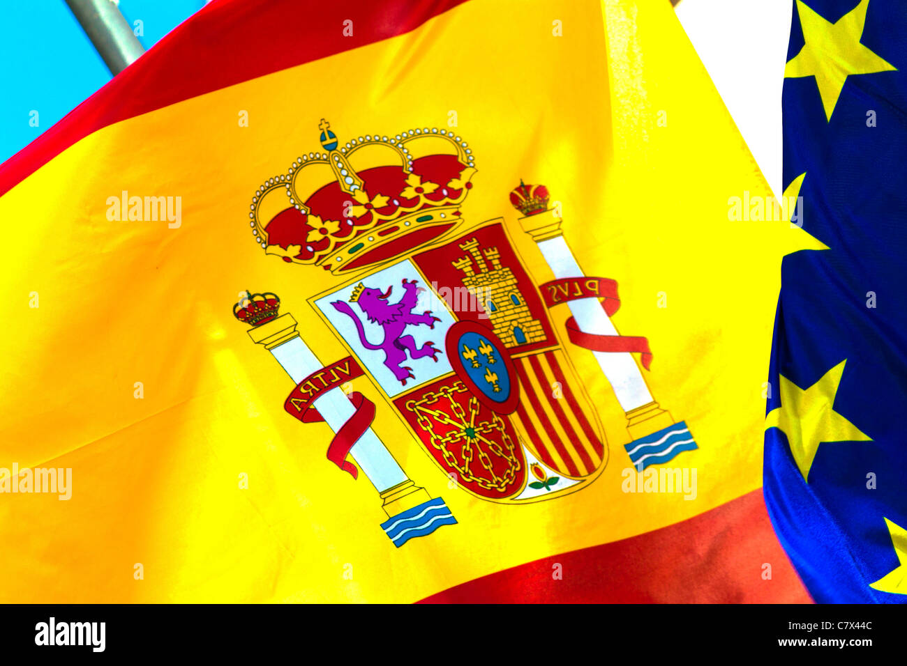 The Spanish and European Union flags Stock Photo Alamy