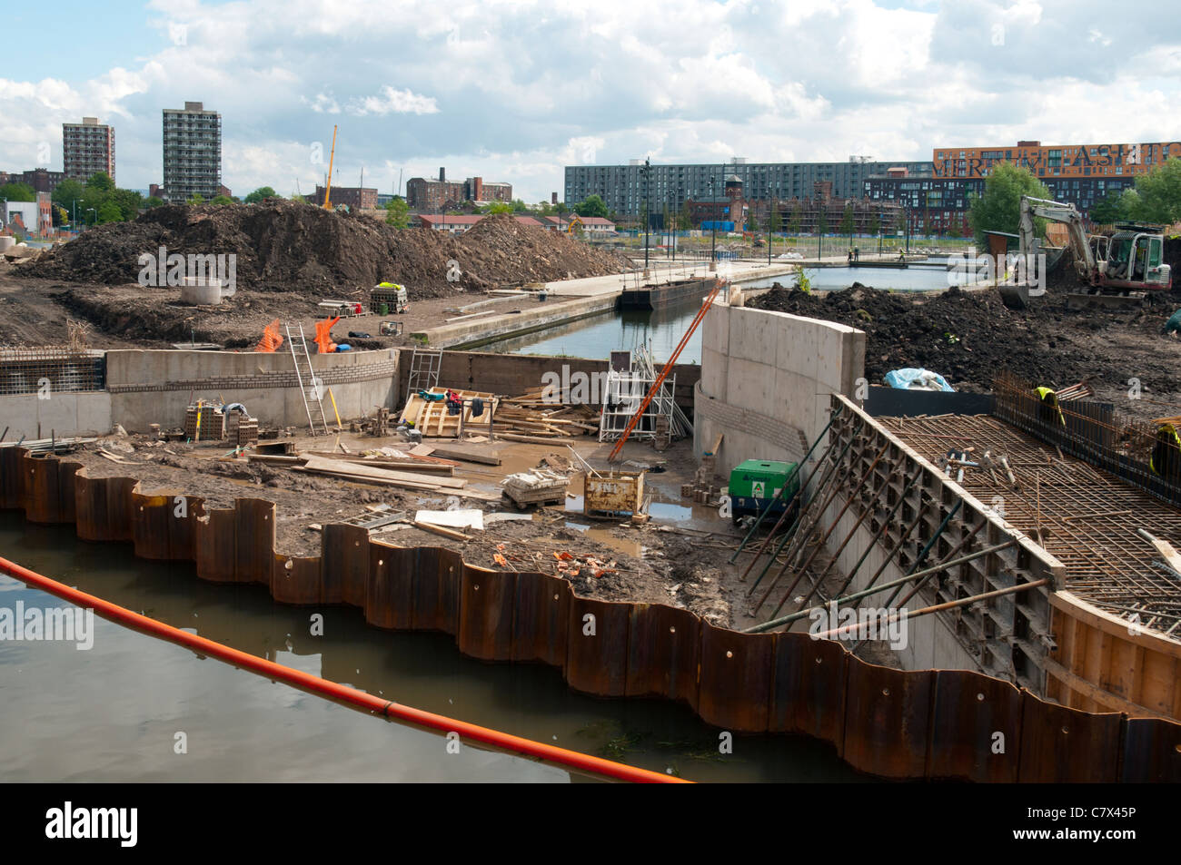 Foundations for a new footbridge, junction of the Rochdale Canal and