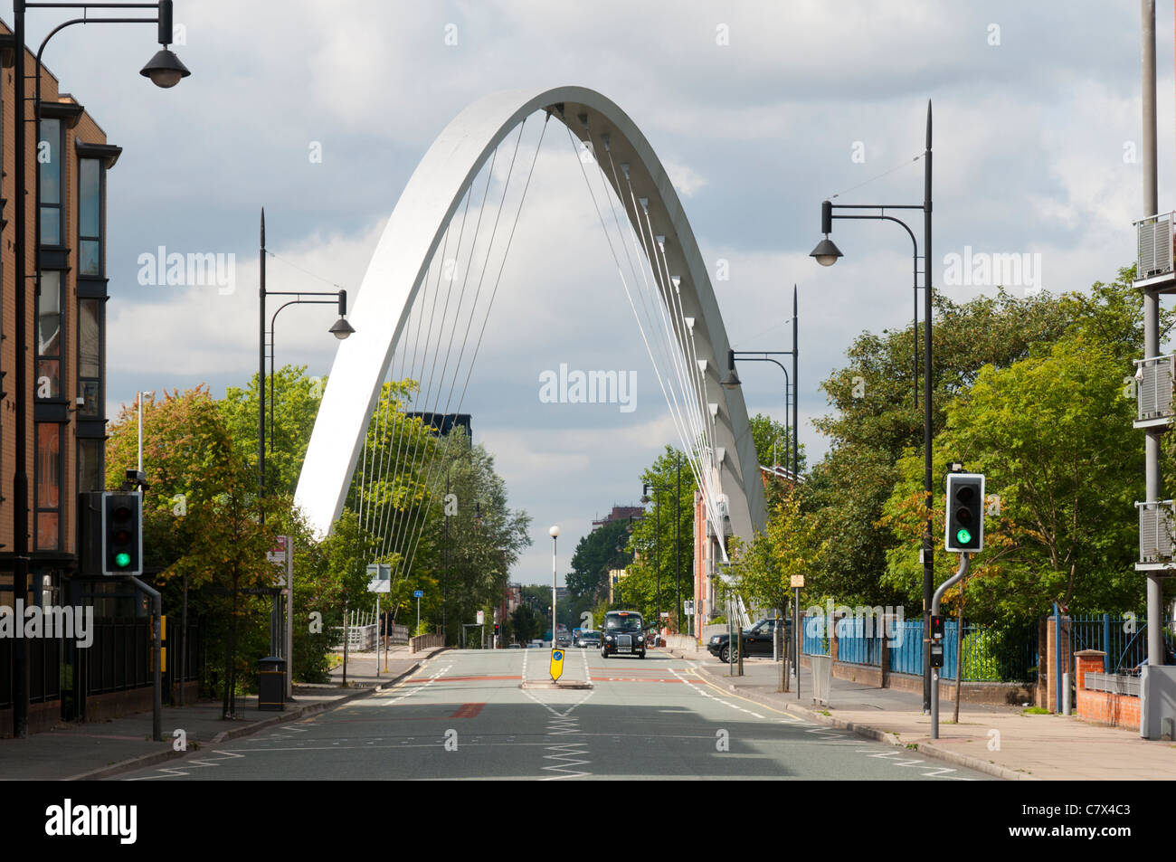The Hulme Arch bridge, Hulme, Stretford Road, Manchester, England, UK