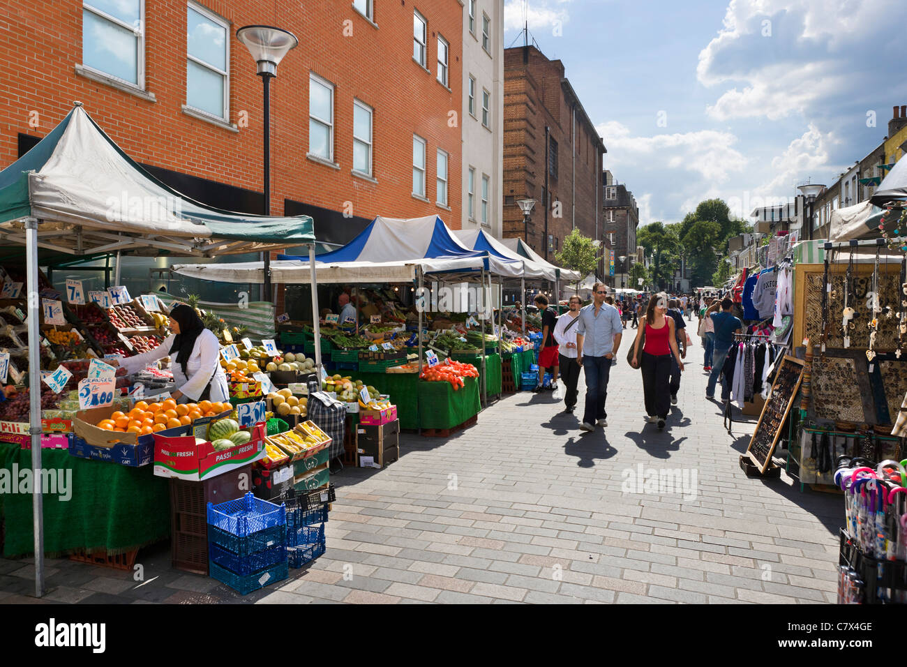 Stalls at Inverness Street Market, Camden Town, North London, England, UK Stock Photo