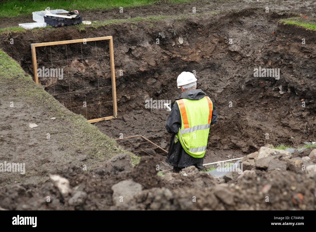 Archaeological dig to investigate Paisley Abbey Drain in Renfrewshire, Scotland, UK, Europe Stock Photo