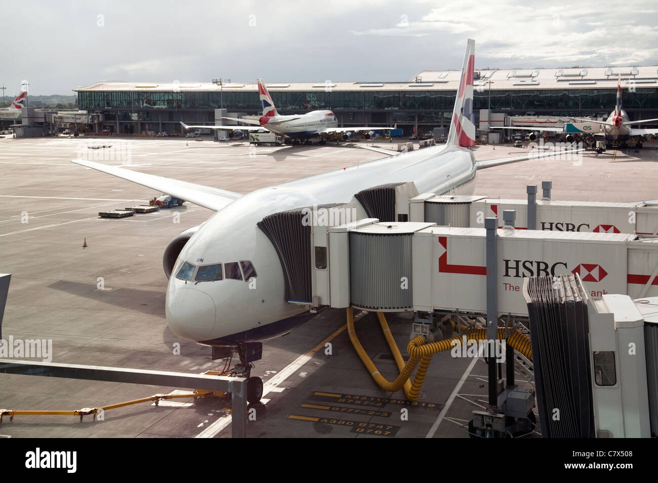 British Airways plane refuelling at Terminal 5, Heathrow airport London UK Stock Photo
