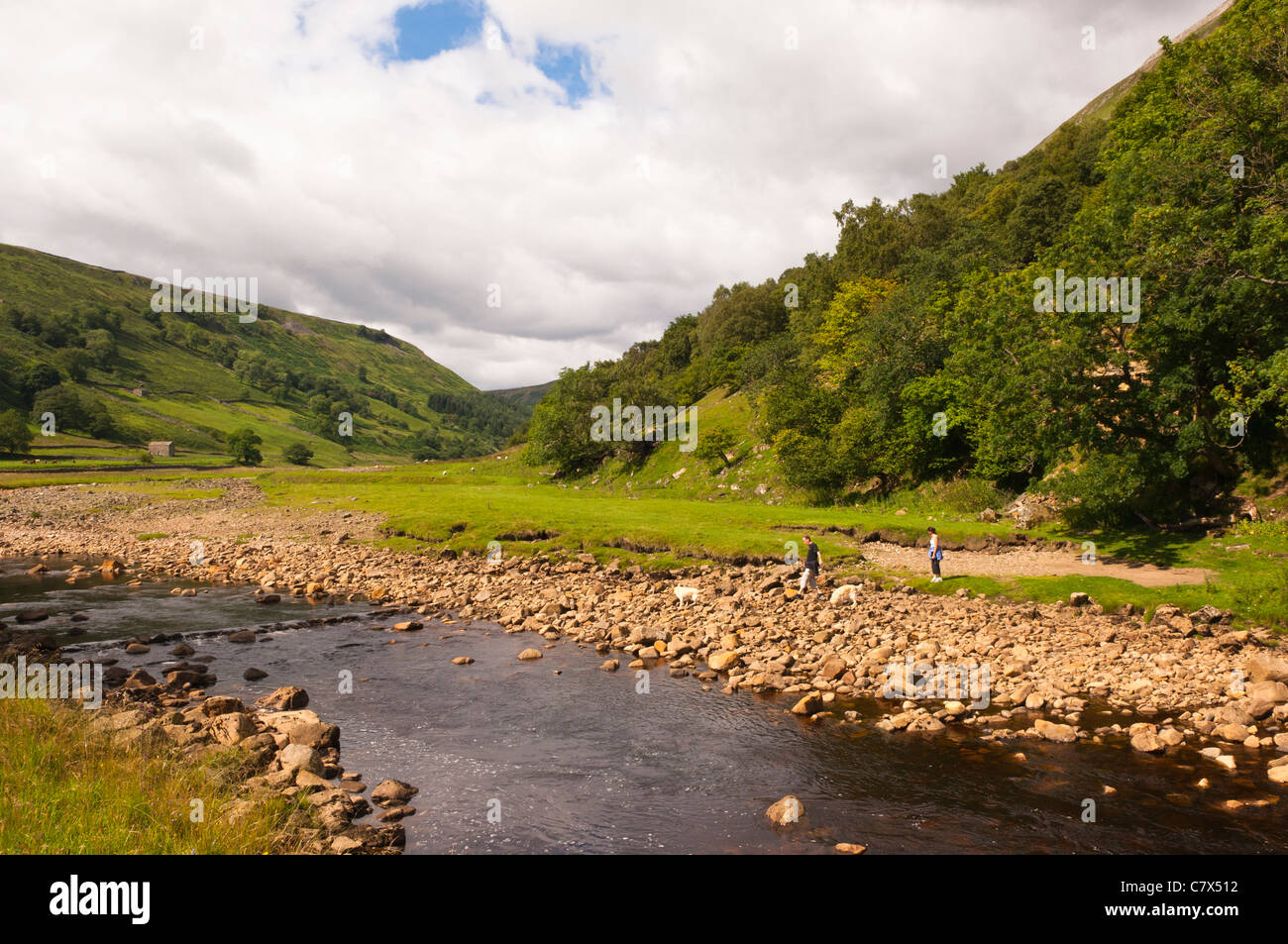The river Swale at Muker in Swaledale in North Yorkshire , England , Britain , Uk Stock Photo