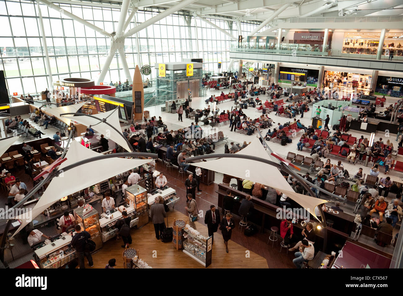 Overview of interior of Terminal 5, Heathrow airport London UK Stock Photo Alamy