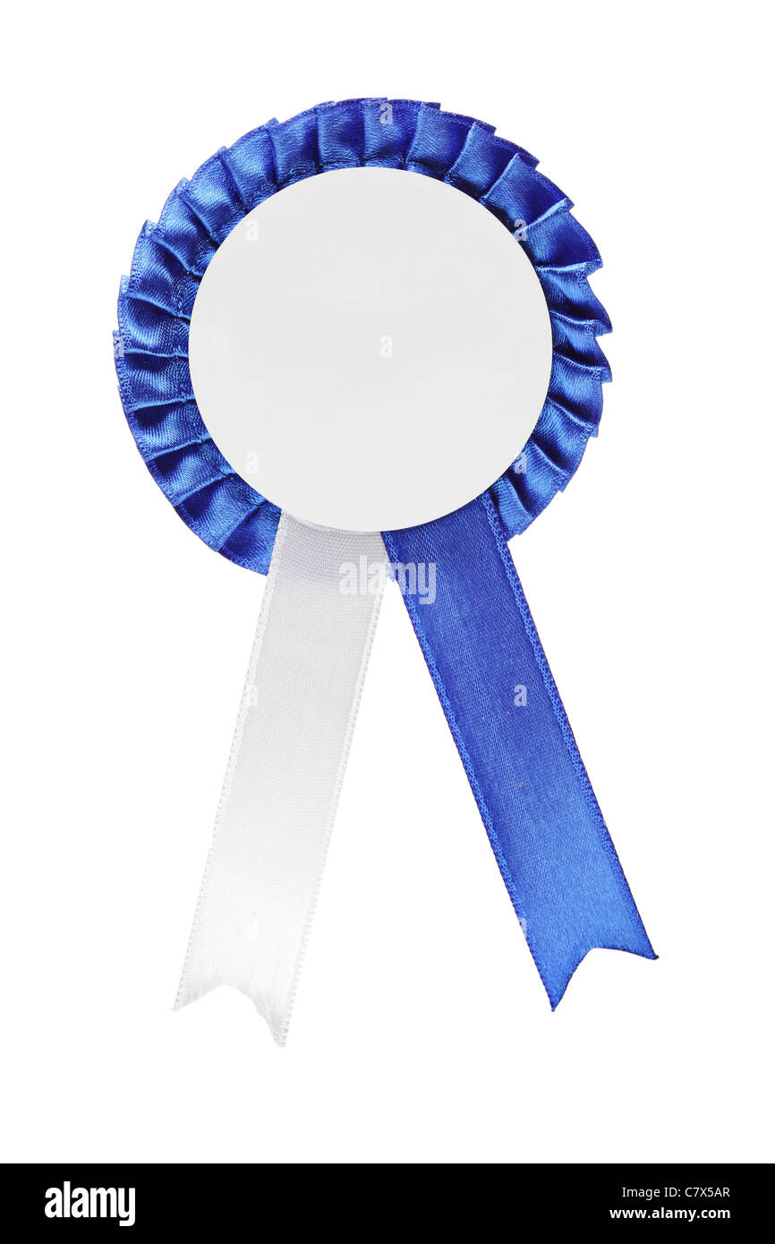 A studio shot of a blue ribbon award Stock Photo