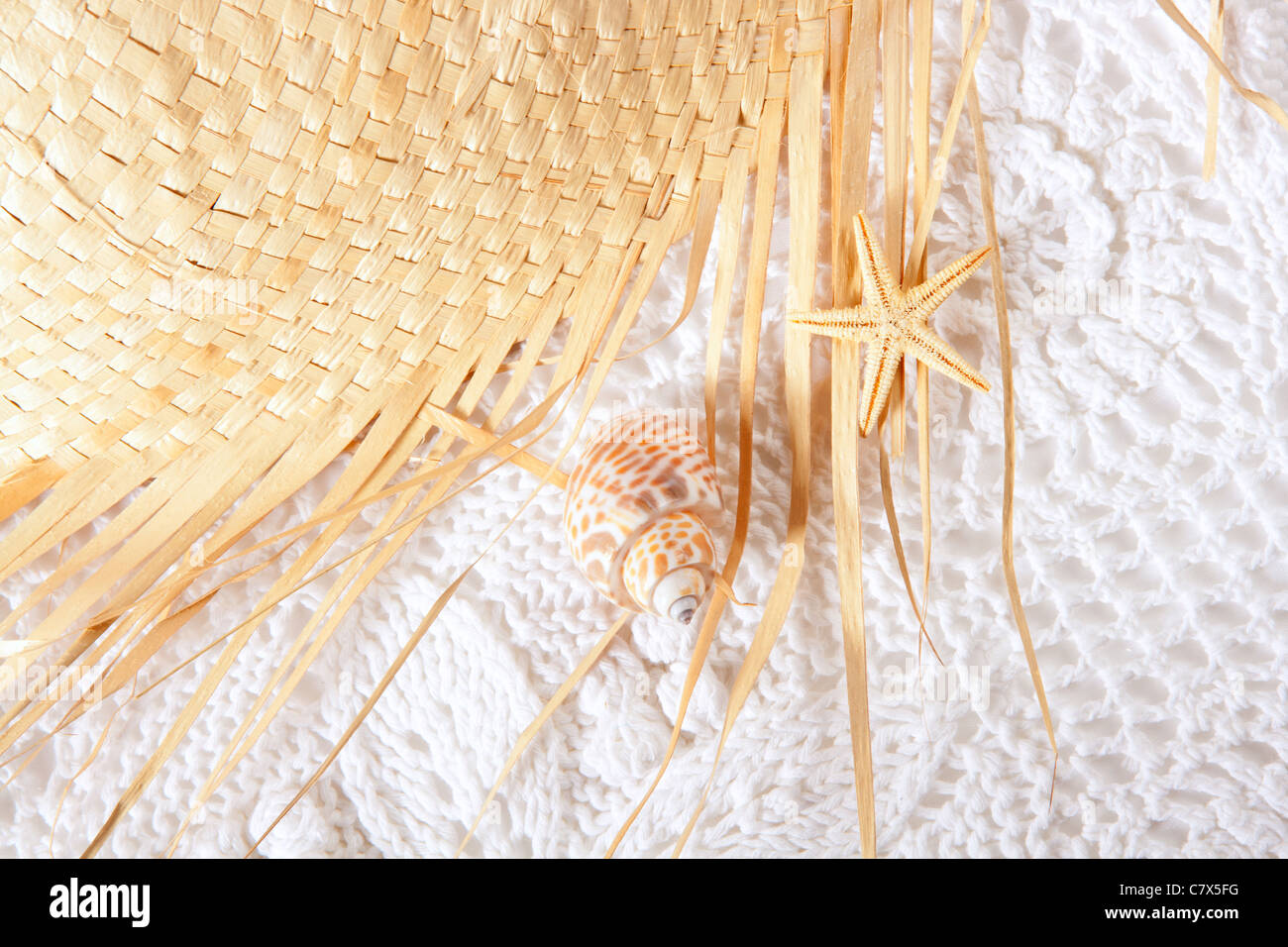 white cotton texture with beige hat Stock Photo