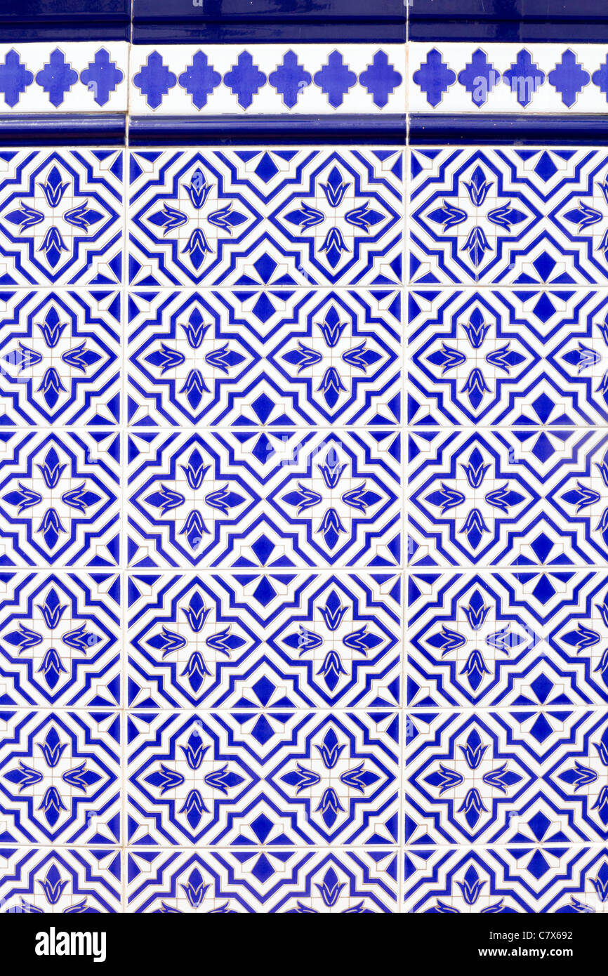 Andalusian style spanish blue ceramic tiles pattern Stock Photo