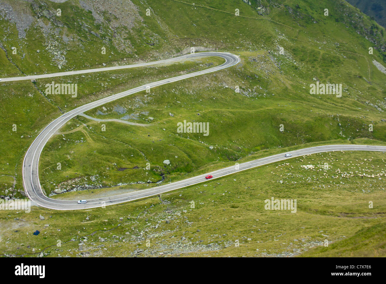 aerial view of a mountain road Stock Photo