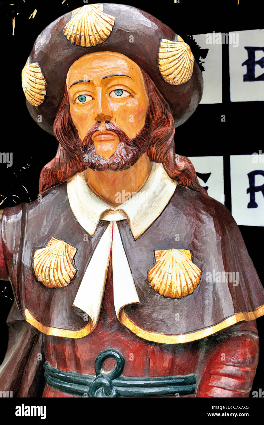 Spain, Galicia: Wooden statue of Saint James in the souvenirshop of O Cebreiro Stock Photo